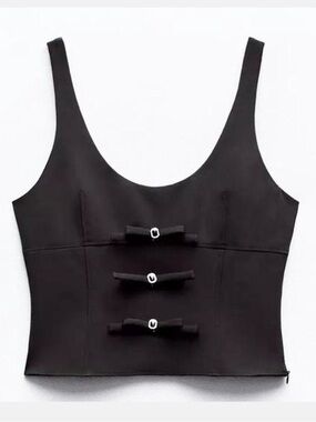 Zara black bow detail crepe top
Bling button detail
